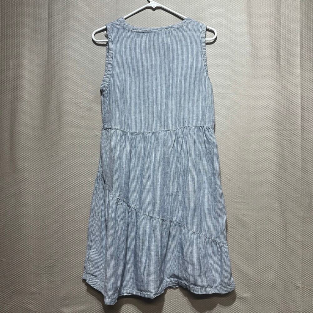 Lucky Brand 100% Linen Blue White Striped Sleeveless Tiered V-Neck Dress Size S - Picture 7 of 7